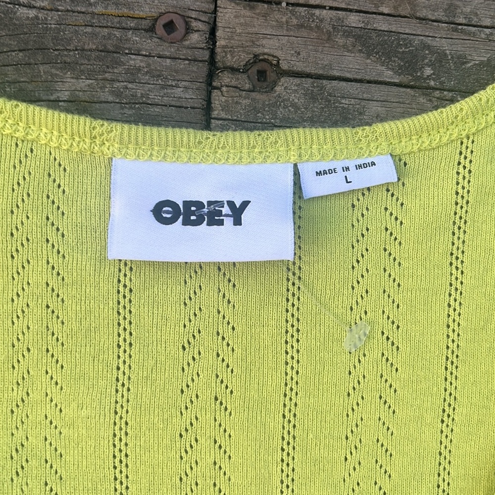NWT OBEY Alina Pointelle Top, Size L Color Lime Urban Outfitters - Picture 9 of 16